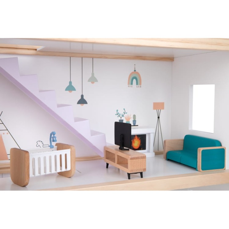 TOOKY TOY Duży Drewniany Domek dla Lalek + Figurki