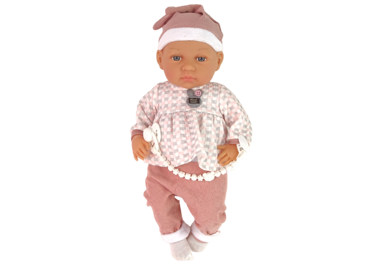 Lalka Bobas 46 cm Różowa Smoczek Kocyk Piórka