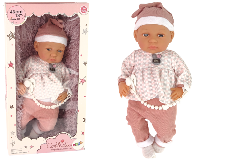 Lalka Bobas 46 cm Różowa Smoczek Kocyk Piórka