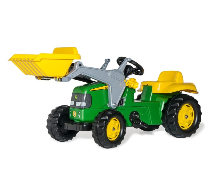 Traktor na pedały Rolly Kid John Deere z łyżką i przyczepą