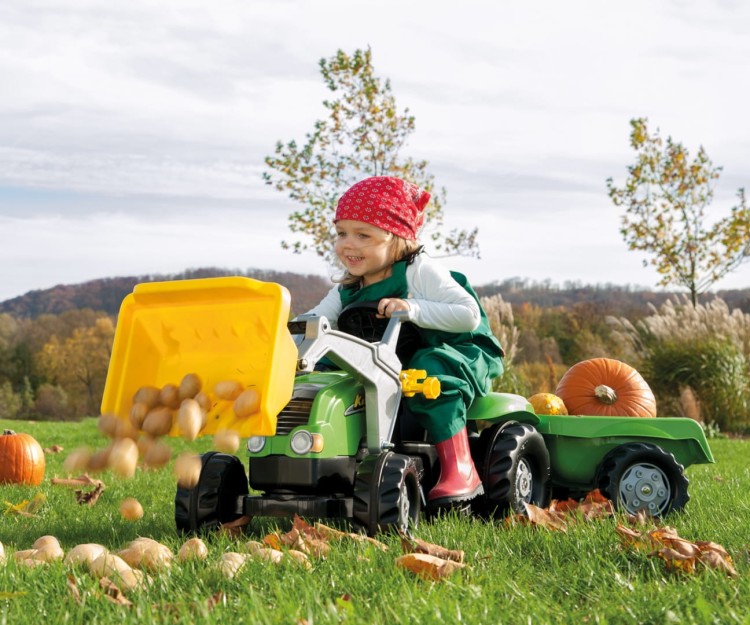 Traktor na pedały Rolly Kid X z łyżka i przyczepa Zielony
