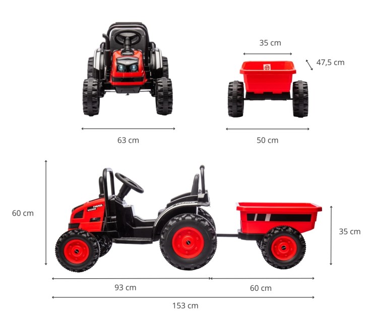 Traktorki dla dzieci z przyczepą Farmer Red