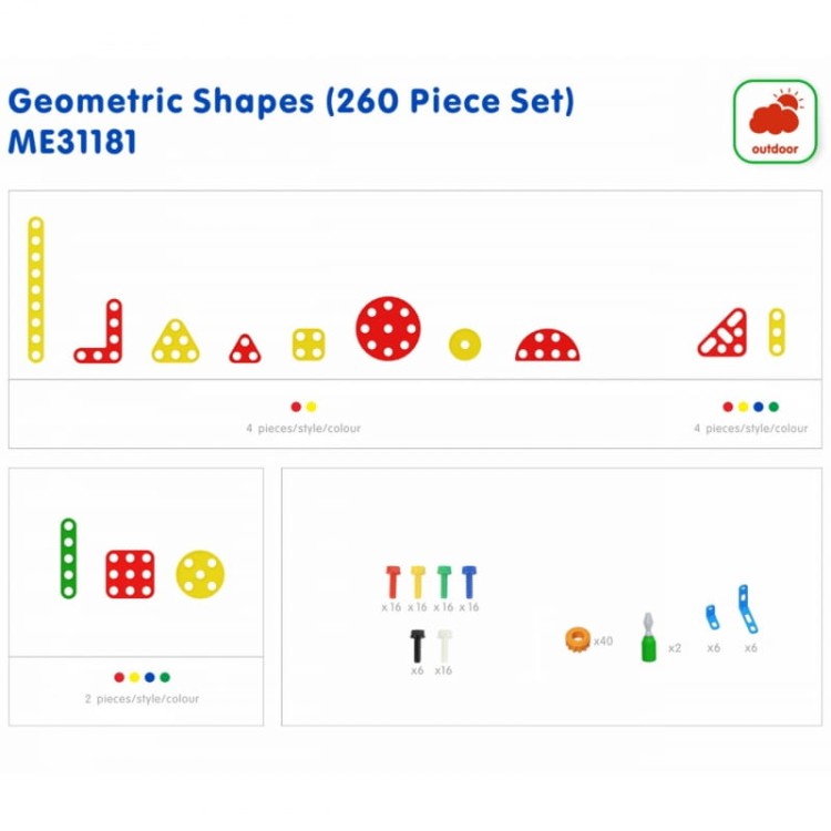 MASTERKIDZ Zestaw Geometrycznych Kształtów Klocków do Paneli Ściennych STEM 260 el.