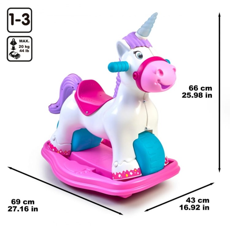 FEBER Interaktywny Bujany Jednorożec 2w1 – Jeździk Biegowy