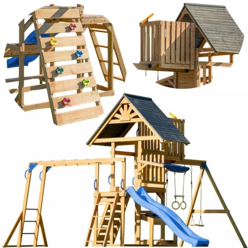 AXI Mitch - Duży Plac Zabaw Drewniany Zjeżdżalnia Hustawki Ścianka Wspinaczkowa + Wieża