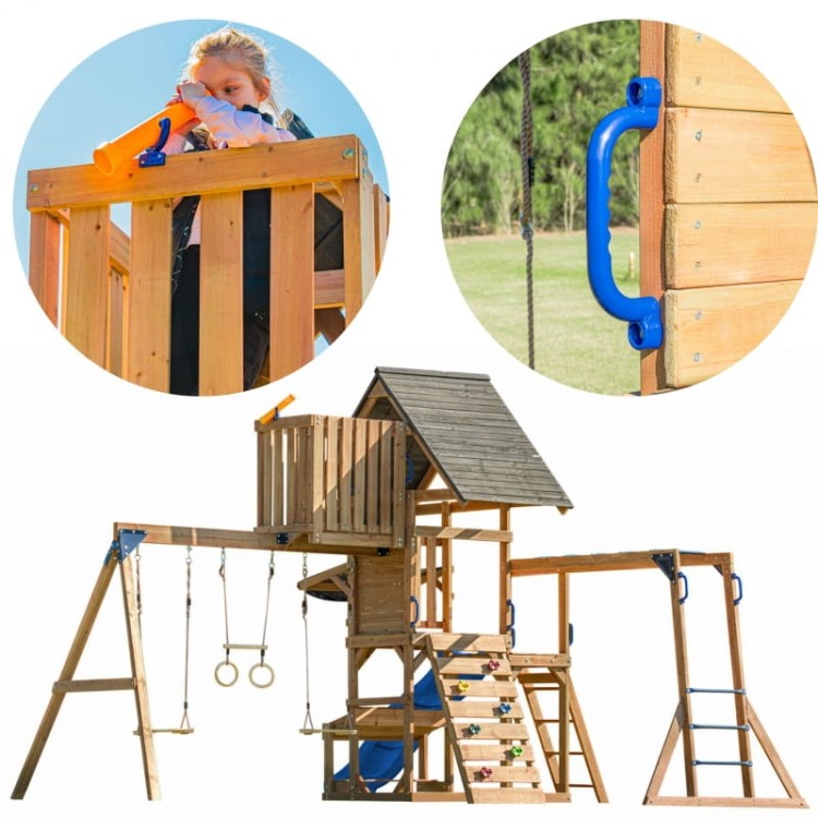 AXI Mitch - Duży Plac Zabaw Drewniany Zjeżdżalnia Hustawki Ścianka Wspinaczkowa + Wieża