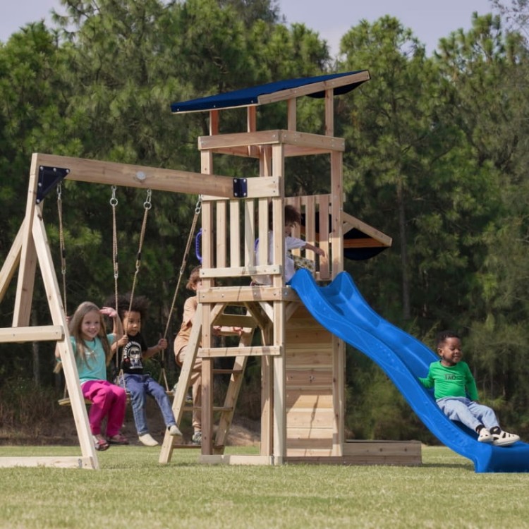 AXI Drewniany Duży Plac Zabaw Huśtawki Zjeżdżalnia Wieża + Piaskownica