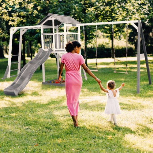 AXI Plac Zabaw Drewniany Wieża Podwójną Huśtawką Drabinki Wspinaczkowe Zjeżdżalnia XLL