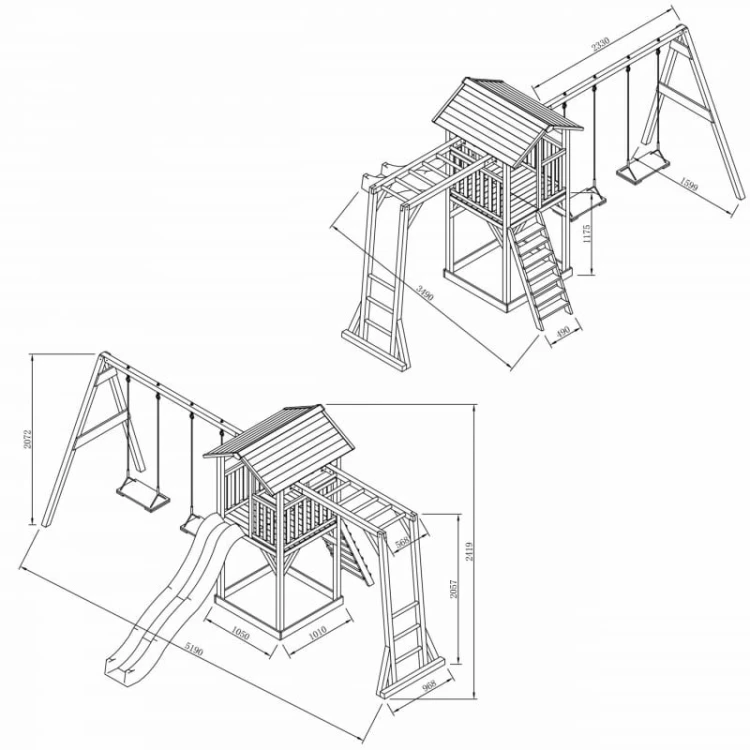 AXI Plac Zabaw Drewniany Wieża Podwójną Huśtawką Drabinki Wspinaczkowe Zjeżdżalnia XLL