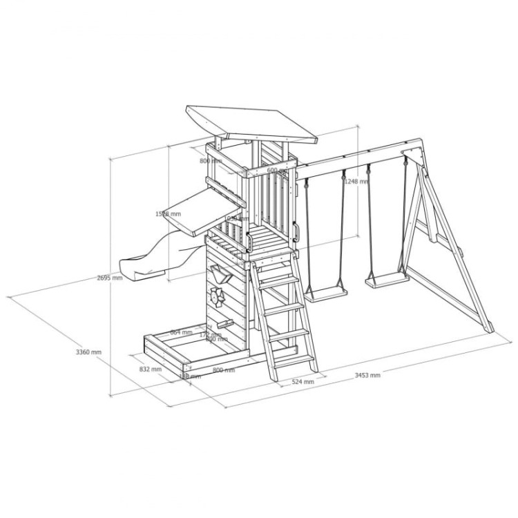 AXI Drewniany Duży Plac Zabaw Huśtawki Zjeżdżalnia Wieża + Piaskownica - Biały