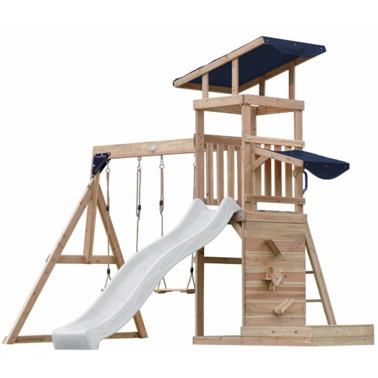 AXI Drewniany Duży Plac Zabaw Huśtawki Zjeżdżalnia Wieża + Piaskownica - Biały