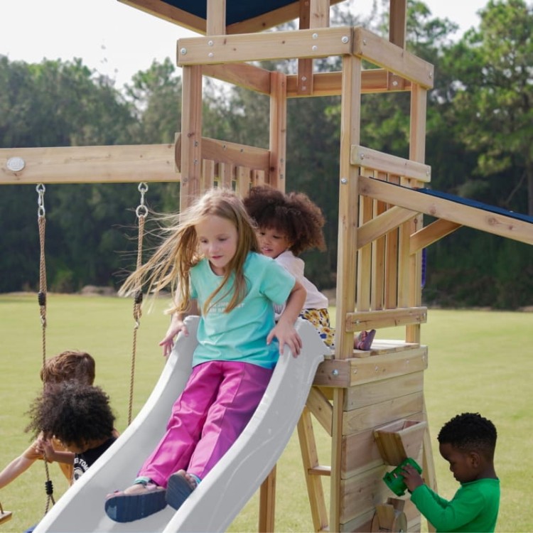 AXI Drewniany Duży Plac Zabaw Huśtawki Zjeżdżalnia Wieża + Piaskownica - Biały