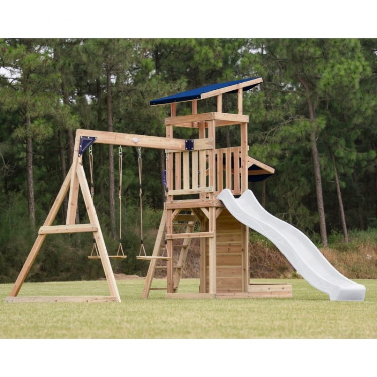 AXI Drewniany Duży Plac Zabaw Huśtawki Zjeżdżalnia Wieża + Piaskownica - Biały