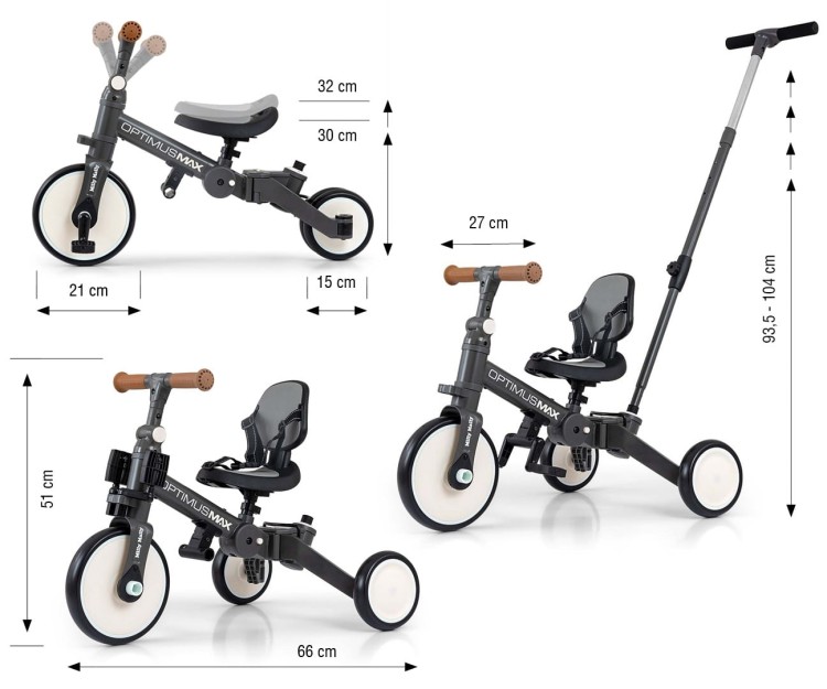 Milly Mally Rowerek 5w1 Optimus Max Dark Grey