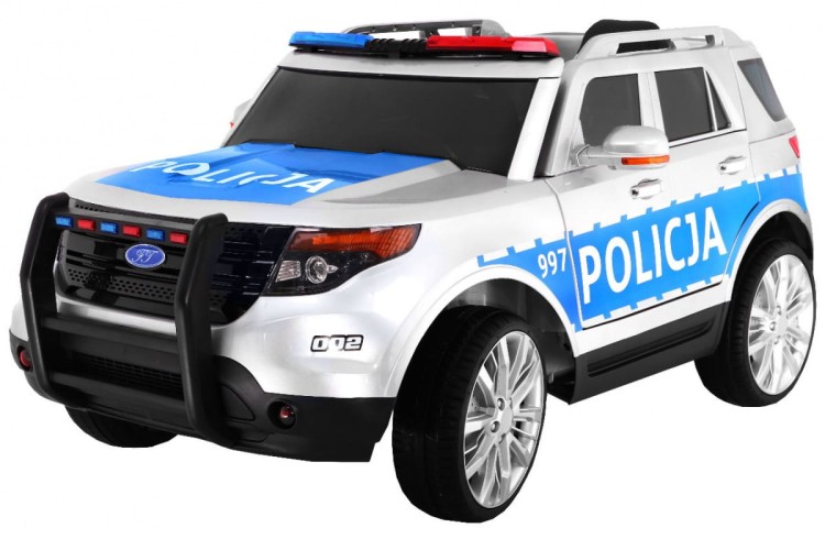 Auto SUV Policja na akumulator dla dzieci, odgłos syreny, biały