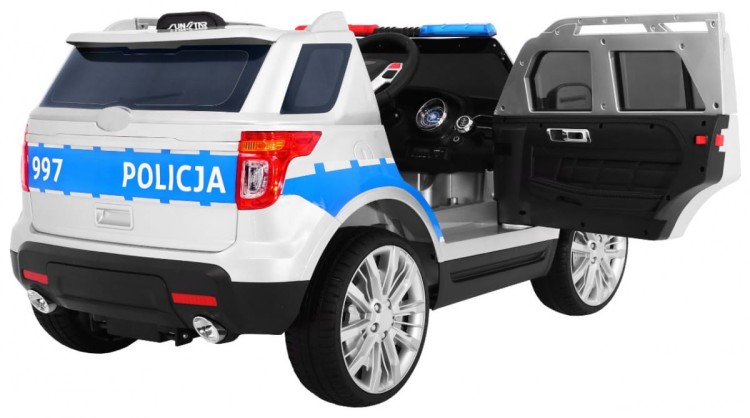 Auto SUV Policja na akumulator dla dzieci, odgłos syreny, biały