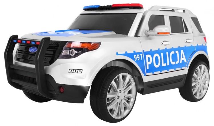 Auto SUV Policja na akumulator dla dzieci, odgłos syreny, biały