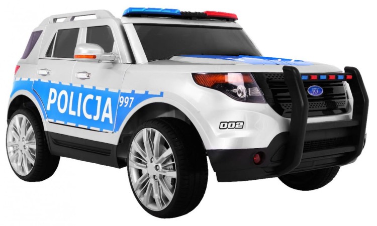 Auto SUV Policja na akumulator dla dzieci, odgłos syreny, biały