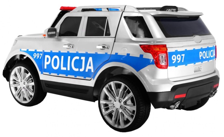 Auto SUV Policja na akumulator dla dzieci, odgłos syreny, biały