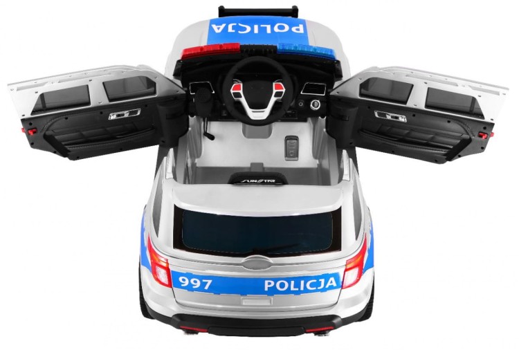 Auto SUV Policja na akumulator dla dzieci, odgłos syreny, biały