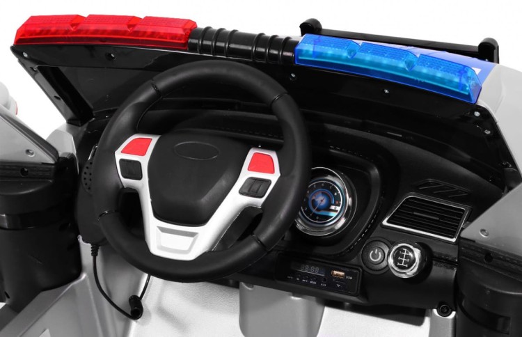 Auto SUV Policja na akumulator dla dzieci, odgłos syreny, biały