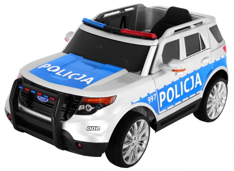 Auto SUV Policja na akumulator dla dzieci, odgłos syreny, biały