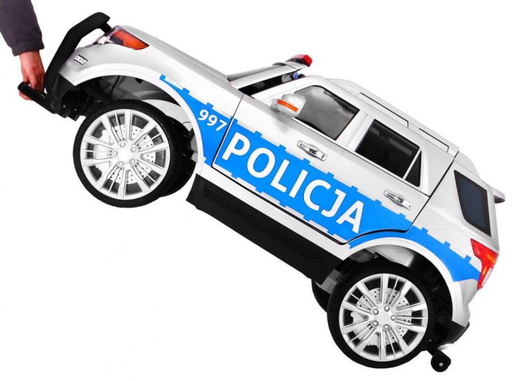 Auto SUV Policja na akumulator dla dzieci, odgłos syreny, biały
