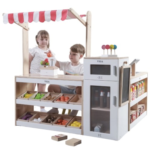 VIGA Drewniany Zestaw Stragan Sklep Supermarket XXL