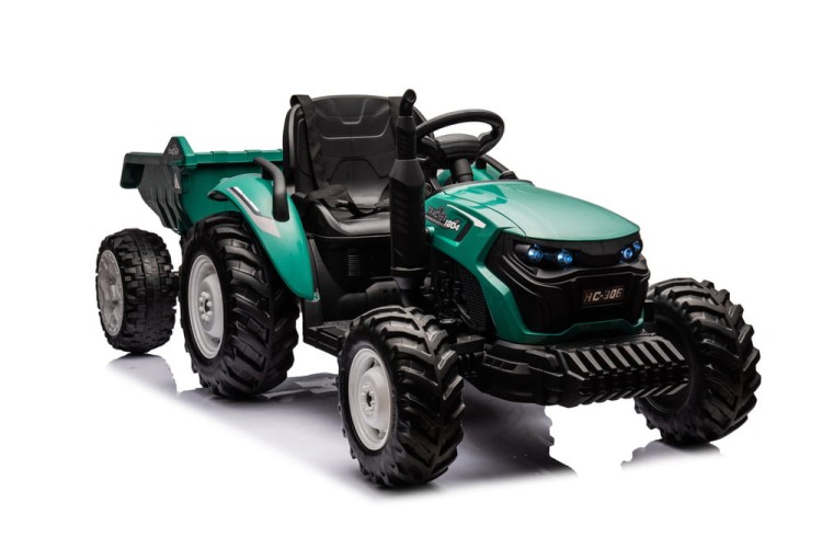 Traktor Na Akumulator HC-306 Z Przyczepą Ciemno Zielony 24V
