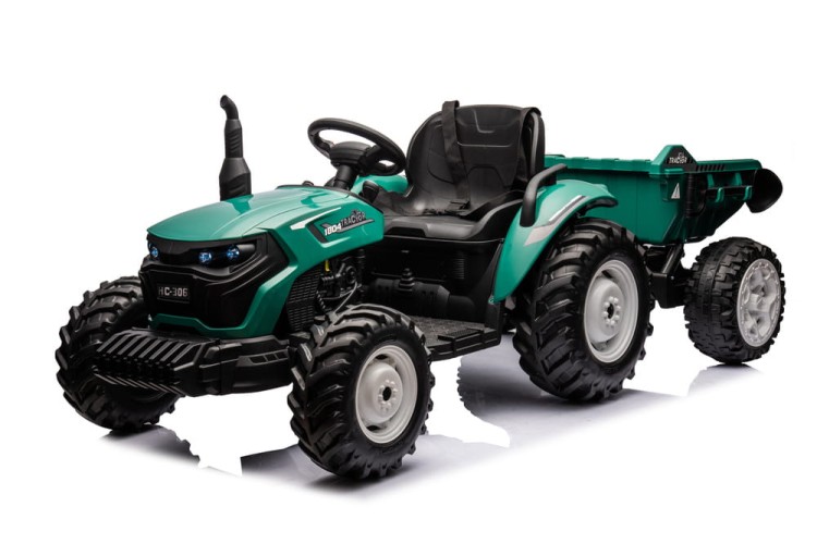 Traktor Na Akumulator HC-306 Z Przyczepą Ciemno Zielony 24V