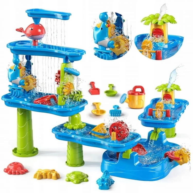 WOOPIE Ogromny Aquapark Stolik Wodny 6w1 Piaskownica Wodospad Tor Wodny 6-poziomowy Modułowy
