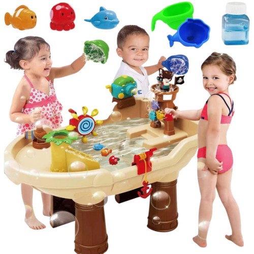 WOOPIE Stolik Wodny 2w1 Piaskownica Statek Piracki XL z Maszyna do Robienia Baniek Mydlanych