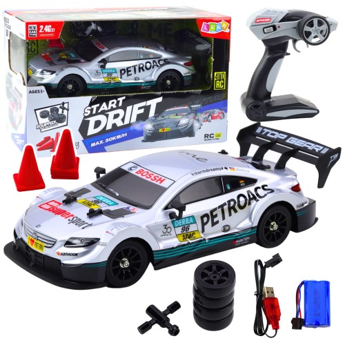 Samochód Wyścigowy Auto Do Driftu RC Srebrne 30km/h 1:16