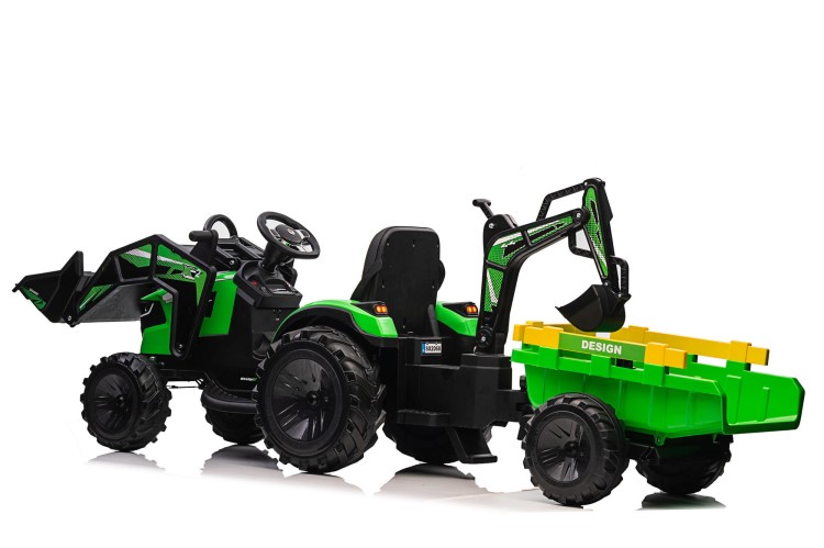 Traktor na akumulator z przyczepką i łyżką SX2068 zielony