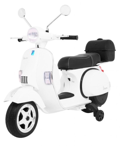 Skuter Vespa elektryczny dla dzieci Biały, Kółka pomocnicze, Wolny Start
