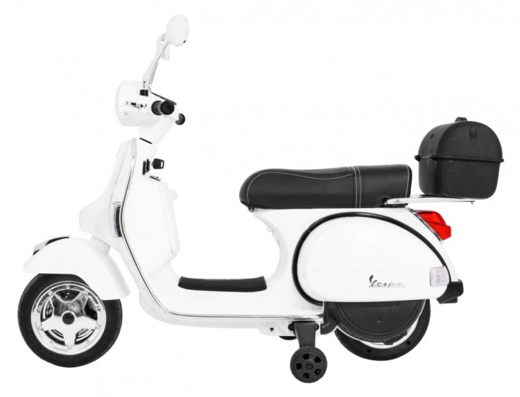 Skuter Vespa elektryczny dla dzieci Biały, Kółka pomocnicze, Wolny Start