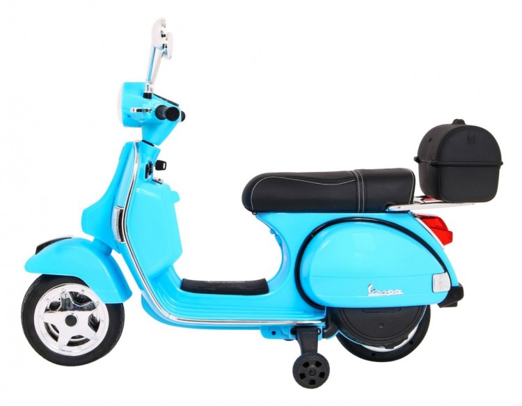 Skuter Vespa elektryczny dla dzieci Niebieski, Kółka pomocnicze, Wolny Start