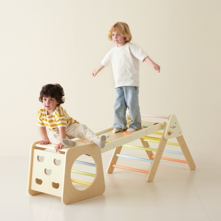 CLASSIC WORLD Drewniany Zestaw Wspinaczkowy Trójkąt Montessori 5w1 - Plac Zabaw Siłownia Indoor dla Dzieci