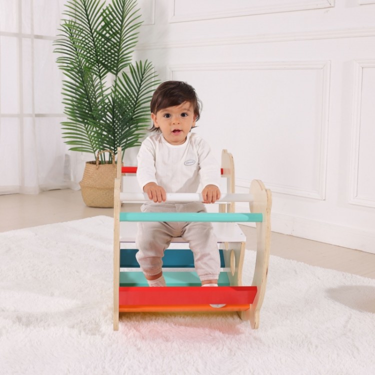 WOOPIE GREEN Drewniany Tęczowy Bujak i Mostek 2w1 Montessori FSC