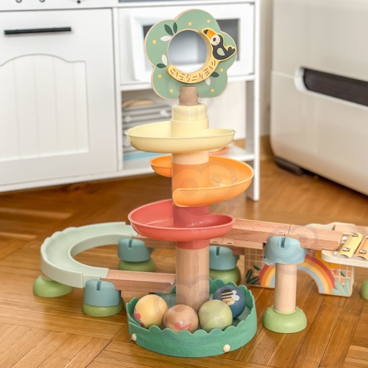 WOOPIE GREEN Drewniany Tor Kulkowy z Efektami Dźwiękowymi Cymbałki FSC