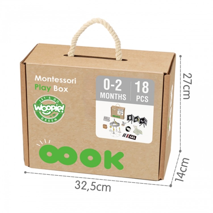 WOOPIE GREEN Box Pudełko XXL Montessori Edukacyjne 7w1 Sensoryczne 0-2 Miesiące 18el. FSC