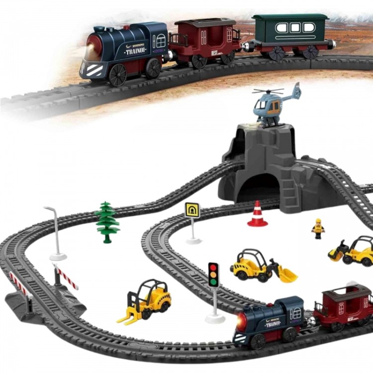 WOOPIE Elektryczna Kolejka Tor Retro Ciuchcia Lokomotywa + 2 Wagony – Zestaw 76 el.