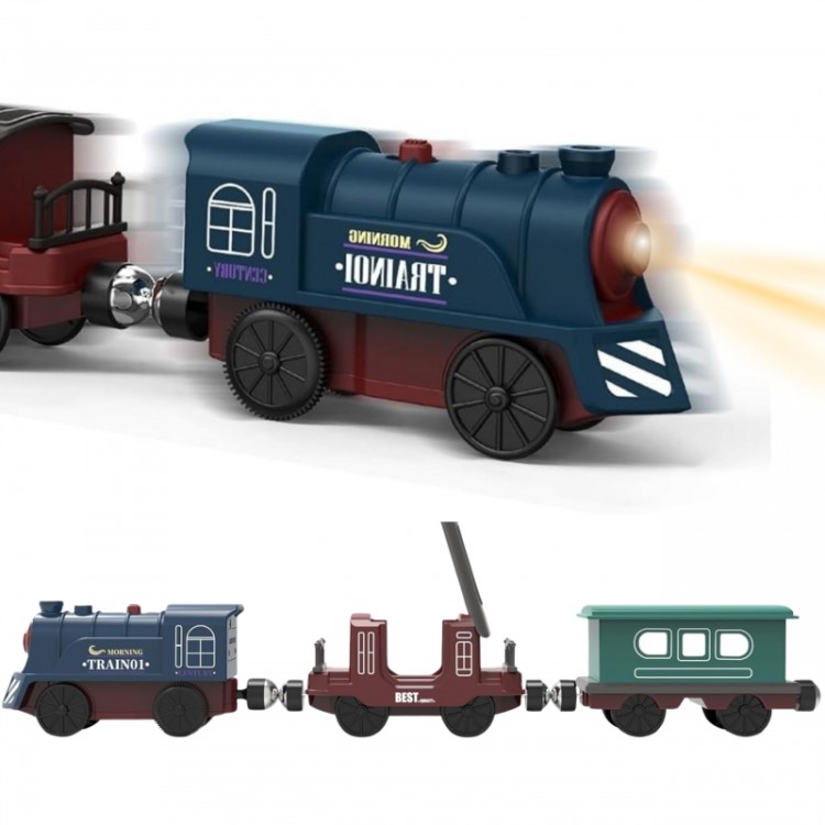 WOOPIE Elektryczna Kolejka Tor Retro Ciuchcia Lokomotywa + 2 Wagony – Zestaw 76 el.