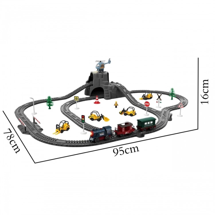 WOOPIE Elektryczna Kolejka Tor Retro Ciuchcia Lokomotywa + 2 Wagony – Zestaw 76 el.