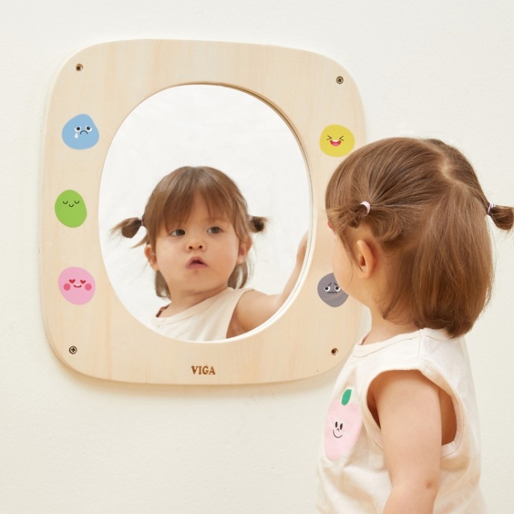 VIGA Drewniana Tablica z Lustrem i Emotkami
