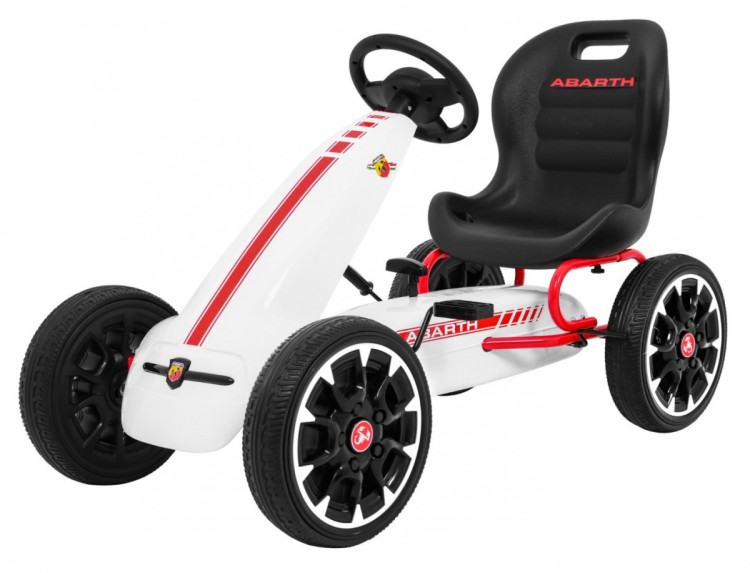 Gokart ABARTH na pedały dla dzieci Biały  Koła EVA  Hamulec ręczny  Wolny bieg
