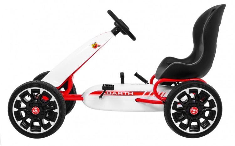 Gokart ABARTH na pedały dla dzieci Biały  Koła EVA  Hamulec ręczny  Wolny bieg