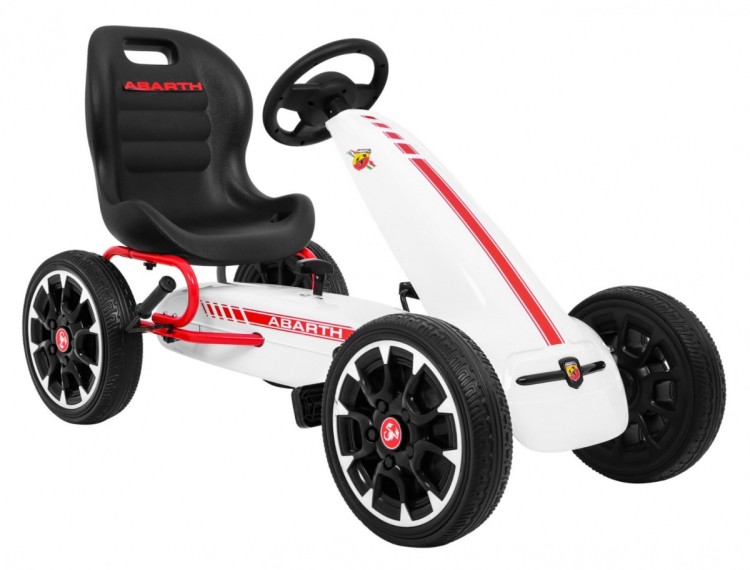Gokart ABARTH na pedały dla dzieci Biały  Koła EVA  Hamulec ręczny  Wolny bieg