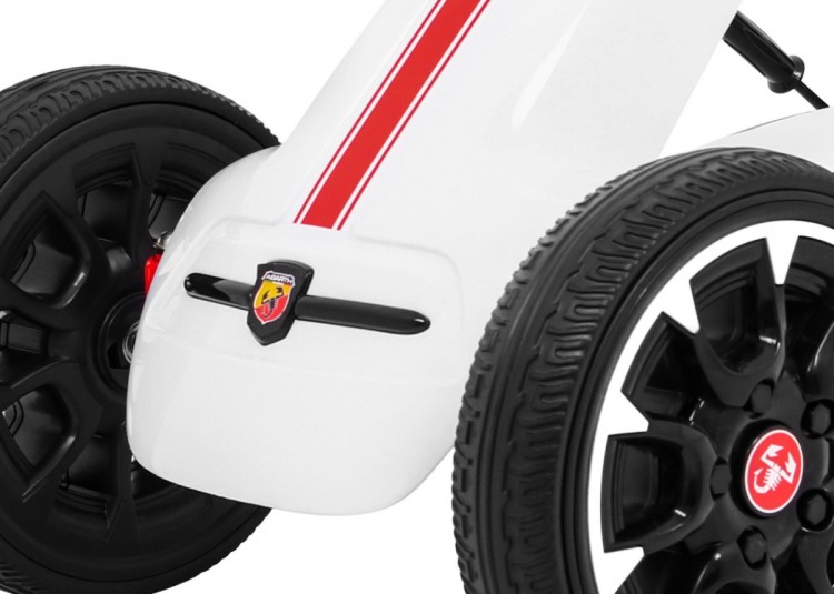 Gokart ABARTH na pedały dla dzieci Biały  Koła EVA  Hamulec ręczny  Wolny bieg