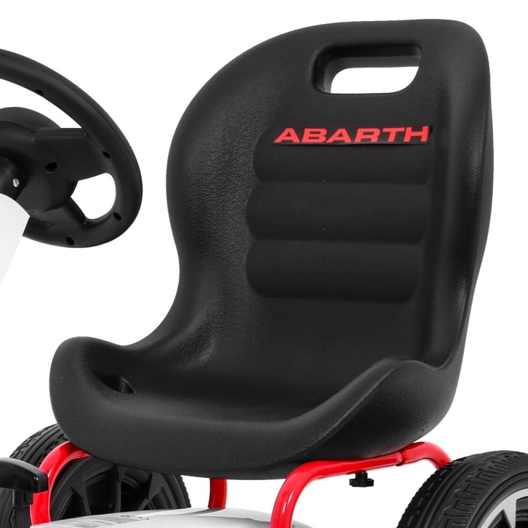 Gokart ABARTH na pedały dla dzieci Biały  Koła EVA  Hamulec ręczny  Wolny bieg